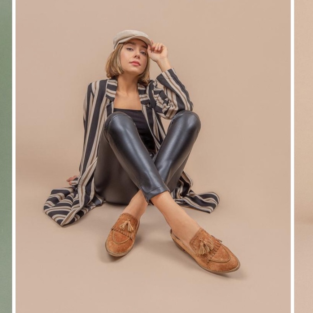 Mi.iM - Tasseled Faux Suede Loafer Mules